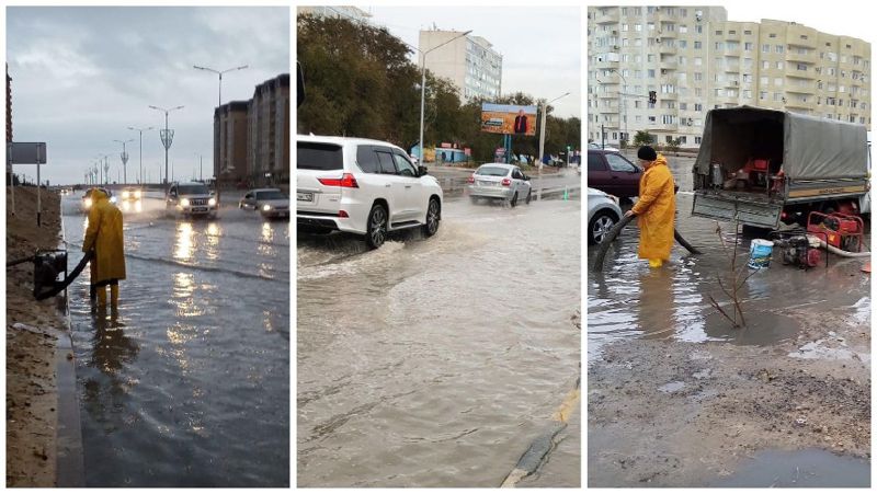 Актау затопило после проливного дождя