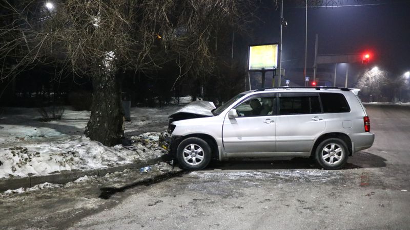 В Алматы автомобиль врезался в дерево