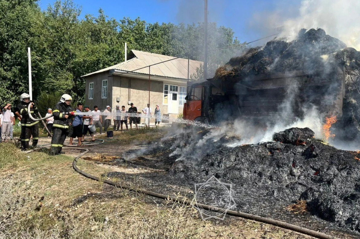 В Туркестанской области водитель, пытаясь самостоятельно потушить грузовик с сеном, получил ожоги 